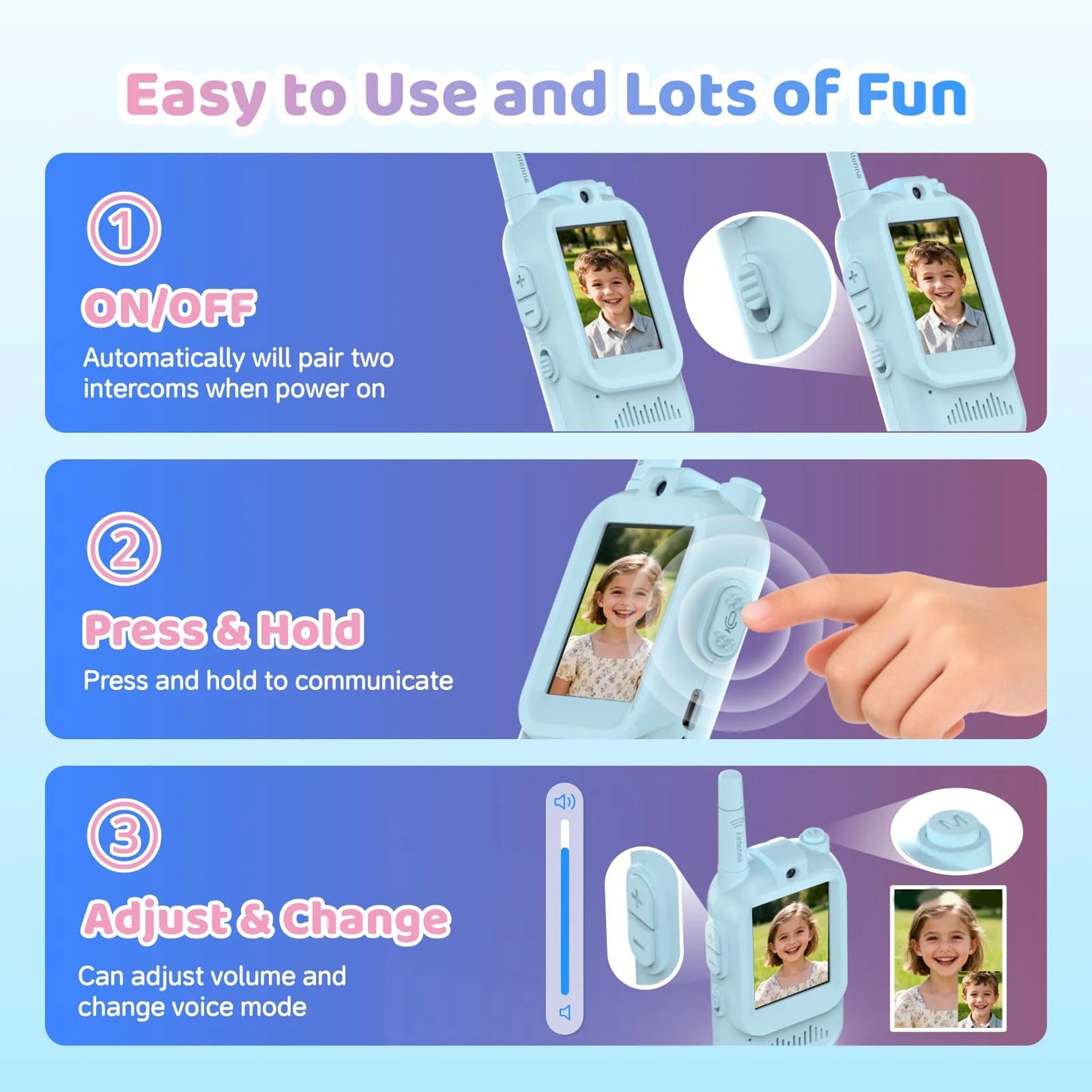 2PCS Kids Video Walkie Talkie 2" HD Screen USB-C Rechargeable One-Click HD Call Intercom Children Boys Girls Birthday Gifts