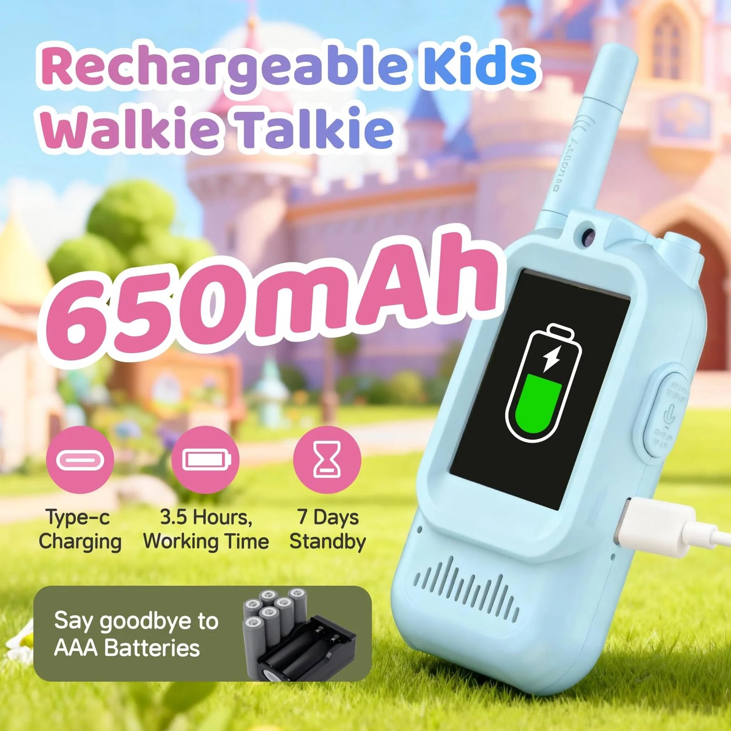 2PCS Kids Video Walkie Talkie 2" HD Screen USB-C Rechargeable One-Click HD Call Intercom Children Boys Girls Birthday Gifts